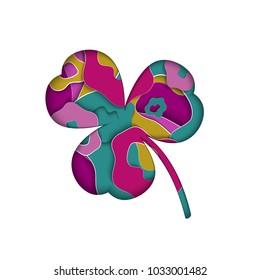 Abstract Paper cut slyle fhree-leafed clover on white background. St. Patrick's day,, layrs, Patrick, holiday, nature, good luck, design, leaf, eco ecology fresh object Vector eps10