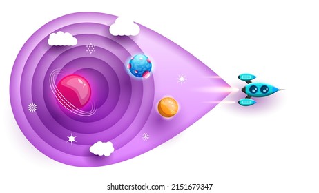 Abstract Paper Cut Spaceship Light Space Planets Space Galaxy Universe Background Gradient Objects Stars Vector Design Style