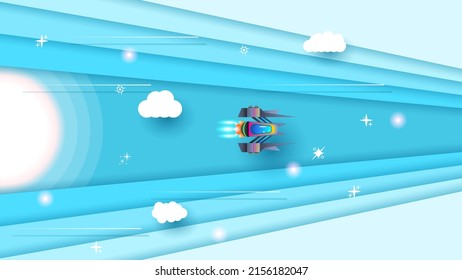 Abstract Paper Cut Spaceship Light Space Space Galaxy Universe Background Gradient Objects Stars Vector Design Style