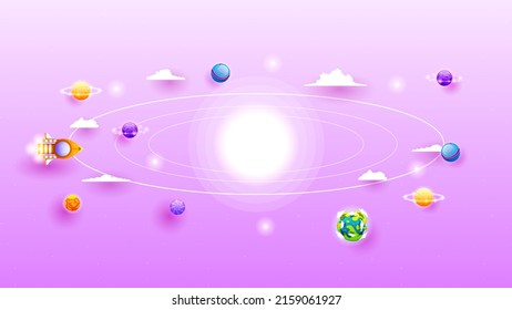 Abstract Paper Cut Spaceship Light Space Planets Space Galaxy Universe Background Gradient Objects Stars Vector Design Style