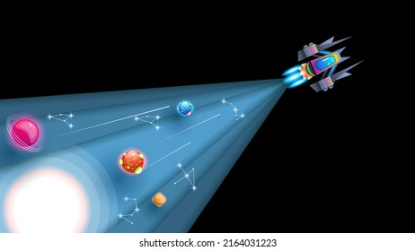 Abstract Paper Cut Spaceship Light Space Space Galaxy Universe Moon Background Gradient Objects Stars Vector Design Style