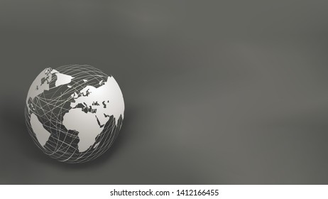 Abstract paper cut style world map on white mesh on dark grey chalkboard background with copy space for text. EPS10, vector and illustration. Europe, Africa, and America