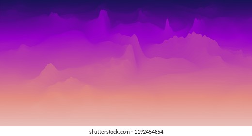Abstract paper cut terrain. Colorful Paper sclices with gradient effect form 3d hills. Minimalistic design. Vector illustration. Paper craft landscape for cards, posters, your design etc
