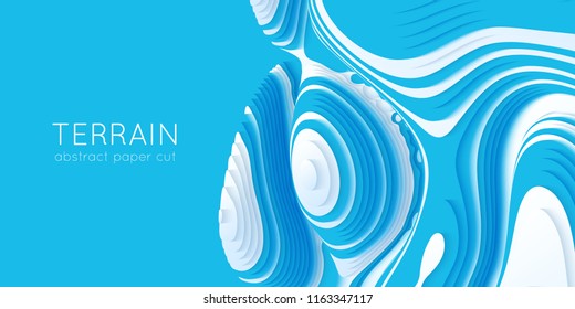 Abstract paper cut terrain. Paper sclices with soft shadow form 3d hills. Minimalistic design. Vector illustration. Paper craft landscape