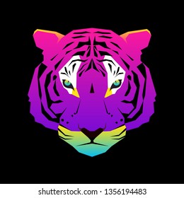 Abstract paper cut tiger portrait pattern. Childish crafted tiger for design birthday card, veterinarian clinic poster, pet shop sale advertising, bag print etc.  