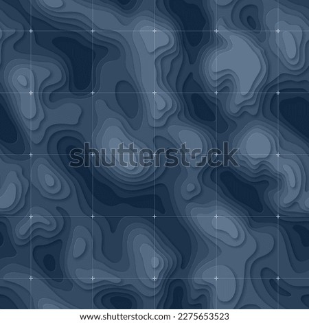Abstract paper cut topographic seamless pattern background, modern cover. Sea depth map map relief texture, curved layers and elevation contour lines vector illustration