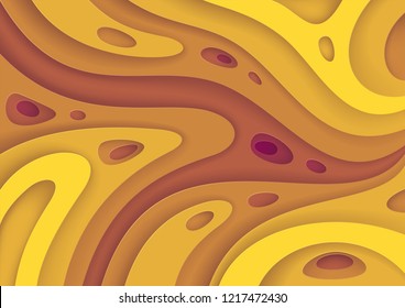 Abstract paper cut warm background with wavy layers; Realistic carving art; Vector 3d template; Material design concept.