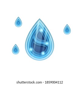 Abstract Paper Cut Water Aqua Liquid Drop Shape Banner Design Vector Shadow