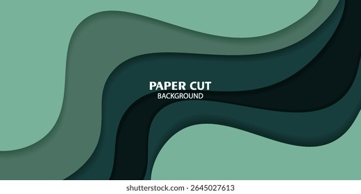 Abstract paper cut wave background with colored green elements in the background. Simple wave pattern design pattern. Vector eps10
