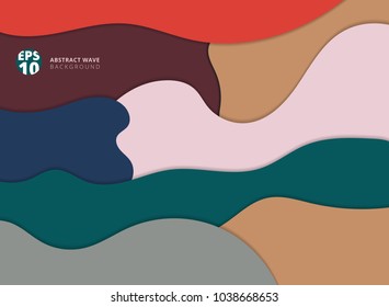 Abstract paper cut wave multicolor with shadow background copy space. Vector graphic illustration