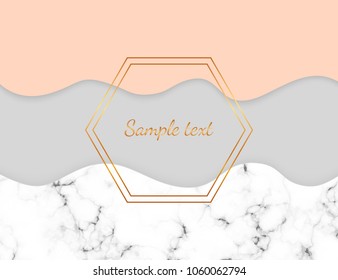 Abstract paper cut wave shapes. Grey, pink colors and marble texture form with shadows. 3D layered tunnel waves. Template for card, banner, invitation, party, birthday, wedding, presentation
