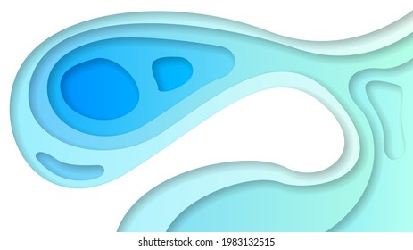 Abstract Paper Cut Wavy Sea Ocean Wave Water Blue White Background Vector Design