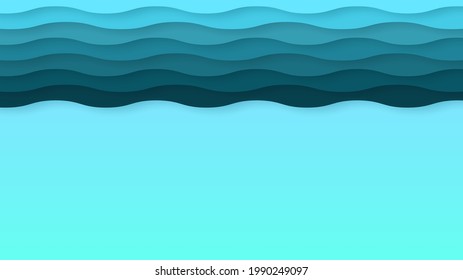 Abstract Paper Cut Wavy Sea Ocean Wave Water Blue White Background Vector Design For Business Presentations Flyers Posters And Invitations