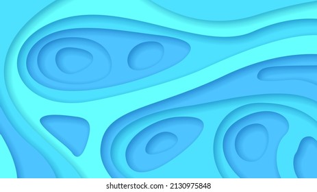 Abstract Paper Cut Wavy Sea Ocean Wave Water Blue White Background Vector Design
