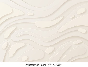 Abstract paper cut white background with wavy layers; Realistic carving art; Vector 3d template; Material design concept.