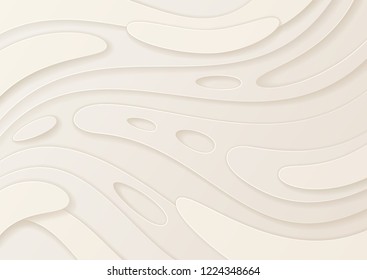 Abstract paper cut white background with wavy layers; Realistic carving art; Vector 3d template; Material design concept.
