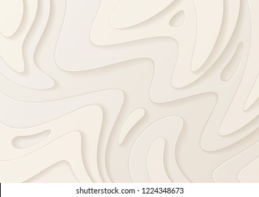 Abstract paper cut white background with wavy layers; Realistic carving art; Vector 3d template; Material design concept.