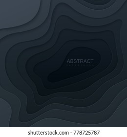 Abstract paper cutting decoration. Vector background with curved cut out black paper layers. 3d relief. Realistic illustration. Carving art. Modern template for business brochure, flyer design