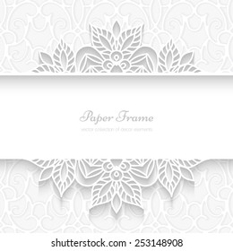 Abstract paper divider, lace background, vector ornamental frame on white pattern