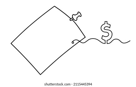 Abstract paper with dollar as line drawing on white background. Vector