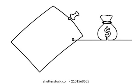 Papel abstracto con dólares como dibujo en línea sobre fondo blanco. Vector