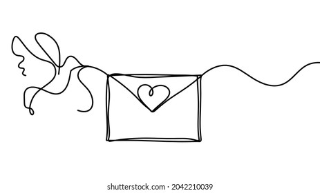 Sobre de papel abstracto con pájaro como dibujo de línea sobre fondo blanco. Vector