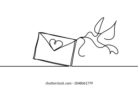 Sobre de papel abstracto con pájaro como dibujo de línea sobre fondo blanco. Vector