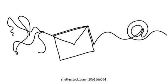 Abstract paper envelope with bird as line drawing on white background. Vector