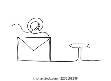 Abstract paper envelope with direction as line drawing on white background