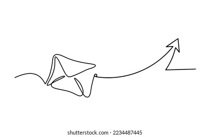 Abstract paper envelope with direction as line drawing on white background