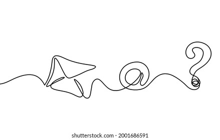 Resumen sobre de papel con correo electrónico al perro y signo de interrogación como dibujo de línea sobre fondo blanco. Vector
