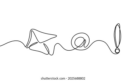 Abstract paper envelope with e-mail the dog and exclamation mark as line drawing on white background