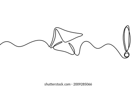 Abstract paper envelope with exclamation mark as line drawing on white background. Vector