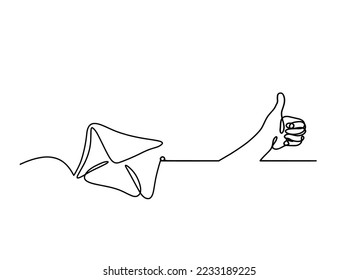 Abstract paper envelope with hand as line drawing on white background