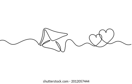 Abstract paper envelope with hearts as line drawing on white background. Vector