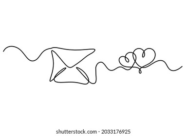 Abstract paper envelope with hearts as line drawing on white background. Vector