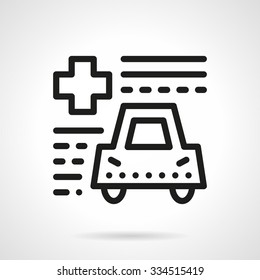 Abstract paper form with cross and car. Driver life safety, auto insurance. Black simple line style vector icon. Single web design element for site or mobile app.