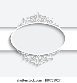 Abstract paper frame with shadow, vector round vignette, ornamental label on white background, eps10