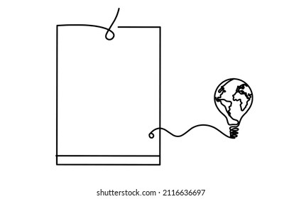 Abstract paper with globe light bulb as line drawing on white background. Vector