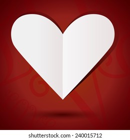 Abstract paper heart on red background. Vector illustration