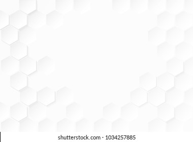 Abstract paper Hexagon white Background ,light and shadow ,Vector