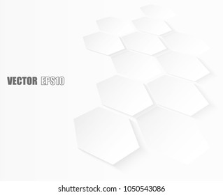Abstract paper Hexagon white Background ,light and shadow ,Vector

