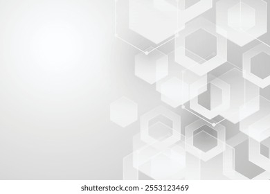 Abstract paper Hexagon white Background ,light and shadow ,Vector