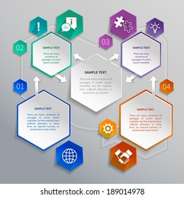 Abstract paper hexagons geometric shape infographics with business elements design template vector illustration