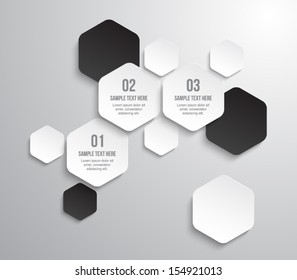 Abstract paper hexagons panel / banners for business design, infographics, reports, progress, number options, step presentation, websites or workflow layout. Clean and modern style