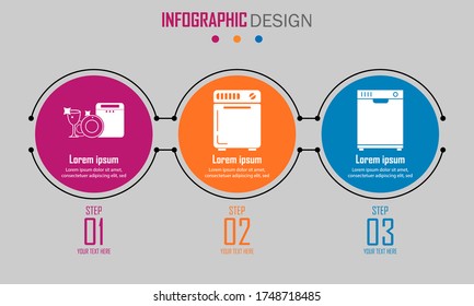 Abstract paper infografics of clean dishes from the typewriter, washing machine semi-automatic, dishwasher. Vector eps10 illustration