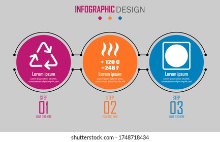 Abstract paper infografics of raw material recycling sign, wash sign at high temperatures, you can squeeze and dry. Vector eps10 illustration