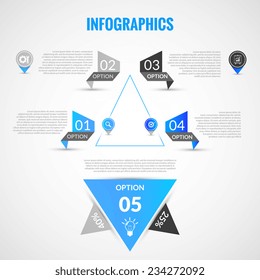 Abstract paper infographics layout template with blue option bookmarks and business elements vector illustration