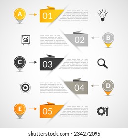 Abstract paper infographics layout template with bookmarks and business elements vector illustration.