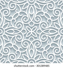 Abstract paper lace texture, elegant lacy ornament, vector seamless pattern